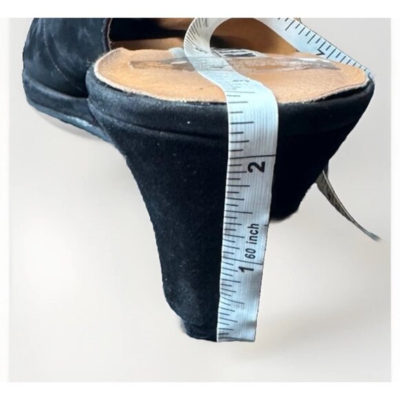 (8)NINE WEST "IDA" Tiny Peep Toe Slingback Black Suede Wedge Heels - Picture 6 of 10